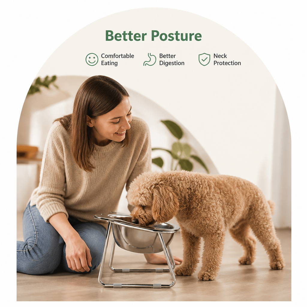 DogBedHouse Elevated 15° Tilt Stainless Steel Cat Bowl