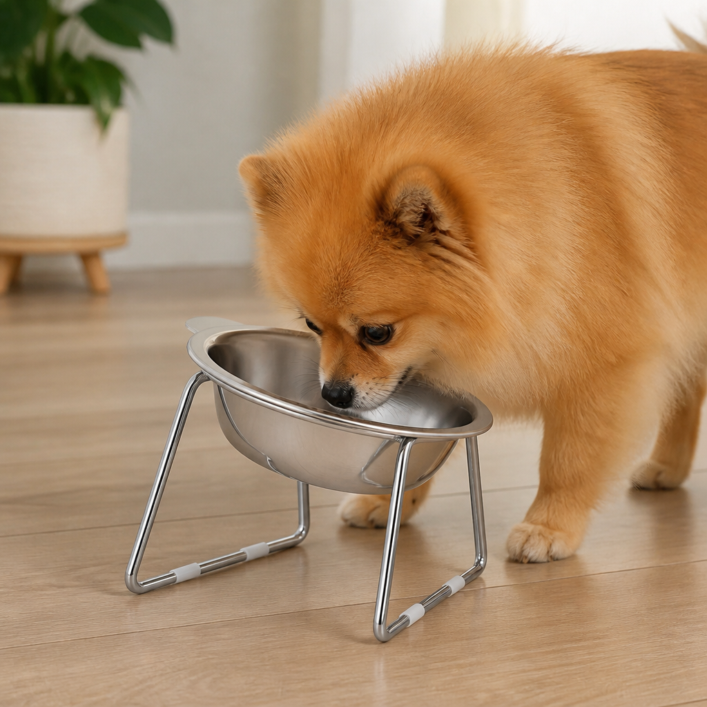 DogBedHouse Elevated 15° Tilt Stainless Steel Cat Bowl