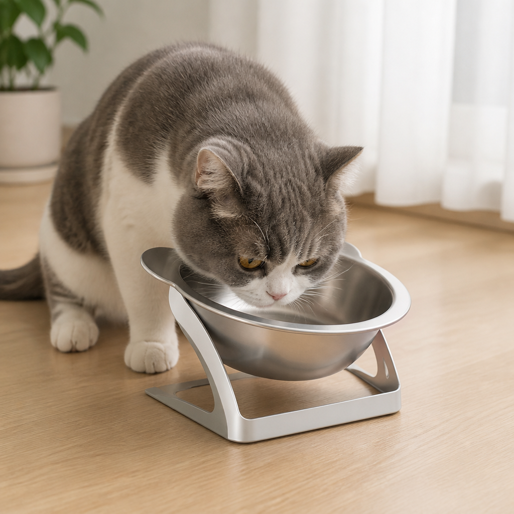 DogBedHouse Elevated 15° Tilt Stainless Steel Cat Bowl
