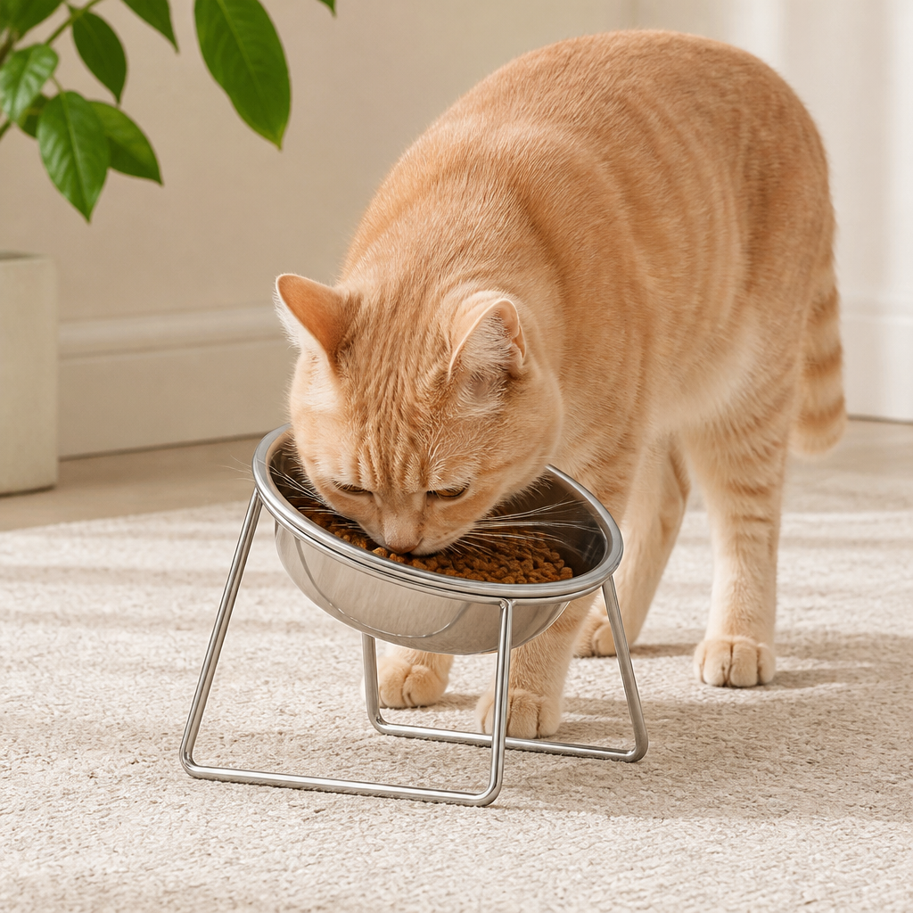 DogBedHouse Elevated 15° Tilt Stainless Steel Cat Bowl