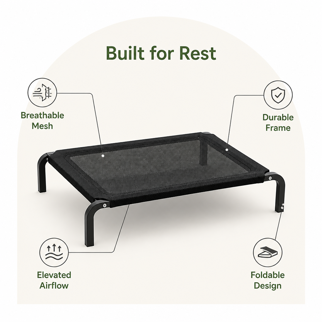 DogBedHouse Elevated Breathable Mesh Dog Bed (Foldable Canopy)