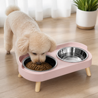 DogBedHouse Elevated Neck-Support Pet Feeder (Dual Removable Stainless Bowls)