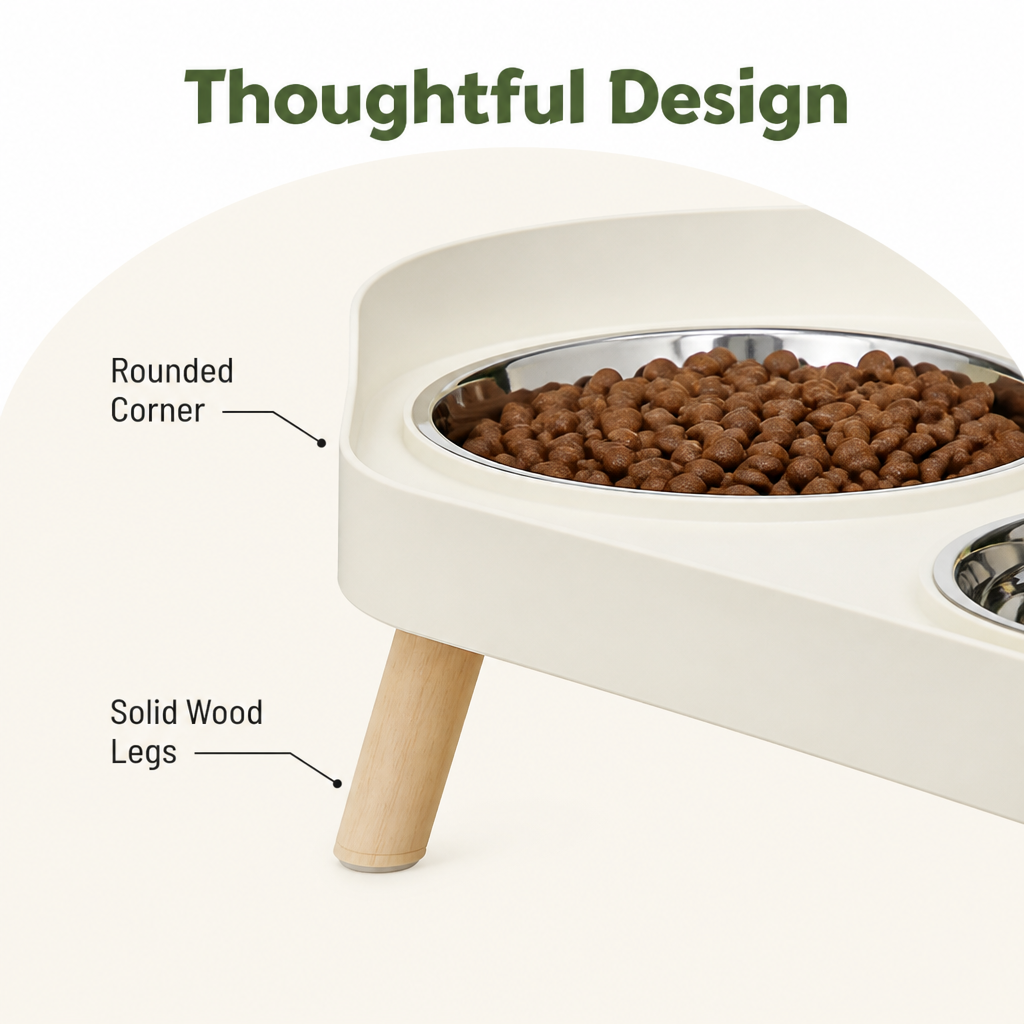 DogBedHouse Elevated Neck-Support Pet Feeder (Dual Removable Stainless Bowls)