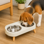 DogBedHouse Elevated Neck-Support Pet Feeder (Dual Removable Stainless Bowls)