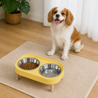 DogBedHouse Elevated Neck-Support Pet Feeder (Dual Removable Stainless Bowls)