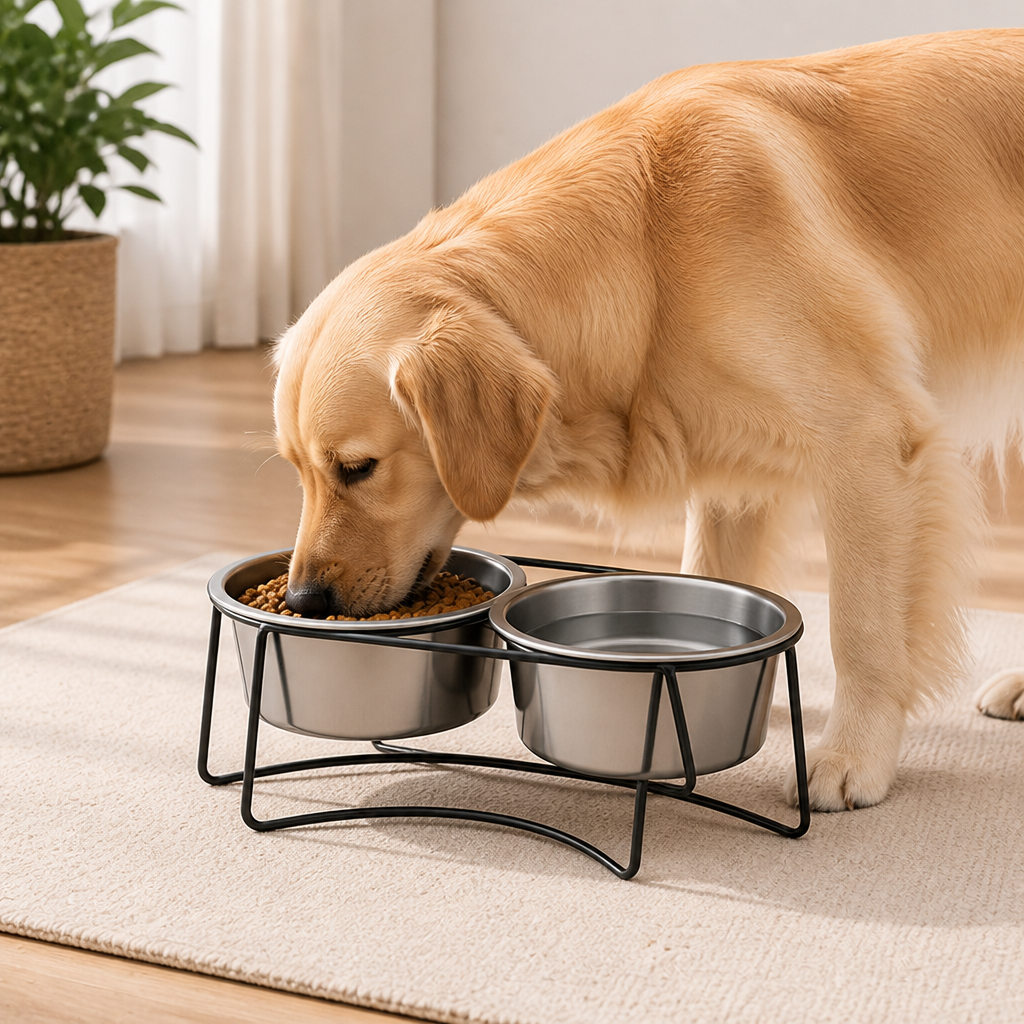 DogBedHouse Elevated Stainless Steel Anti-Tip Slow Feeder Bowl