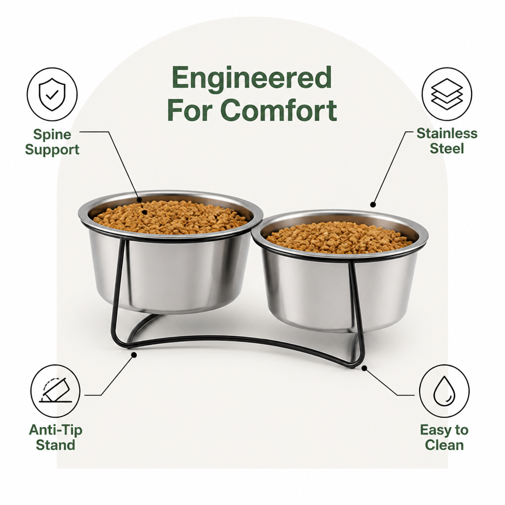 DogBedHouse Elevated Stainless Steel Anti-Tip Slow Feeder Bowl