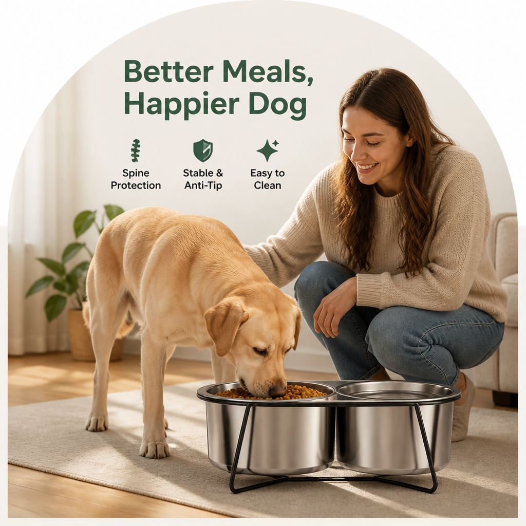 DogBedHouse Elevated Stainless Steel Anti-Tip Slow Feeder Bowl