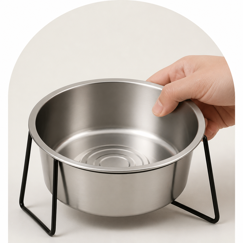 DogBedHouse Elevated Stainless Steel Anti-Tip Slow Feeder Bowl
