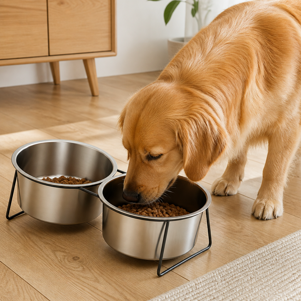 DogBedHouse Elevated Stainless Steel Anti-Tip Slow Feeder Bowl