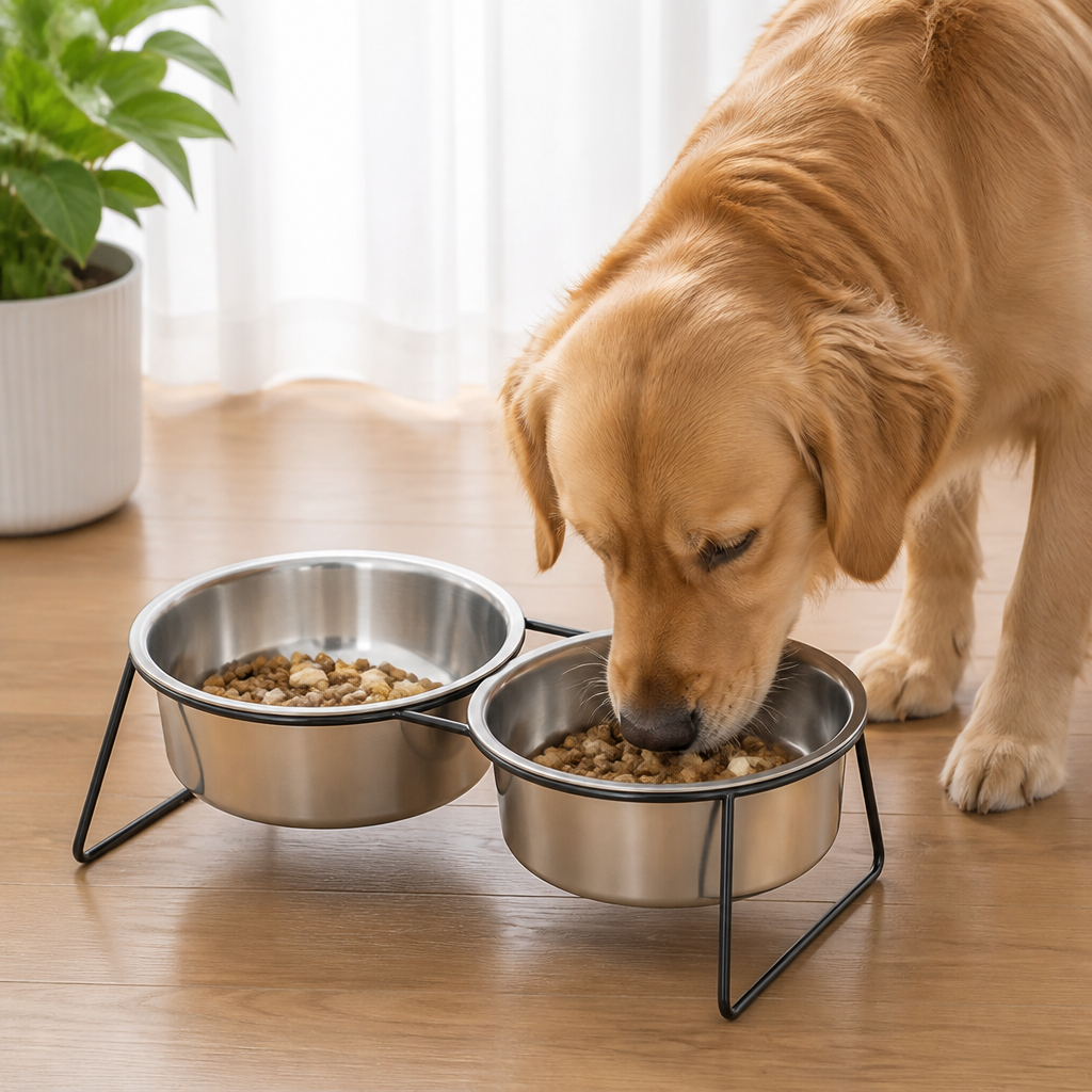DogBedHouse Elevated Stainless Steel Anti-Tip Slow Feeder Bowl