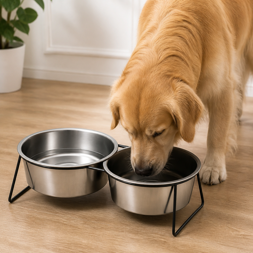 DogBedHouse Elevated Stainless Steel Anti-Tip Slow Feeder Bowl