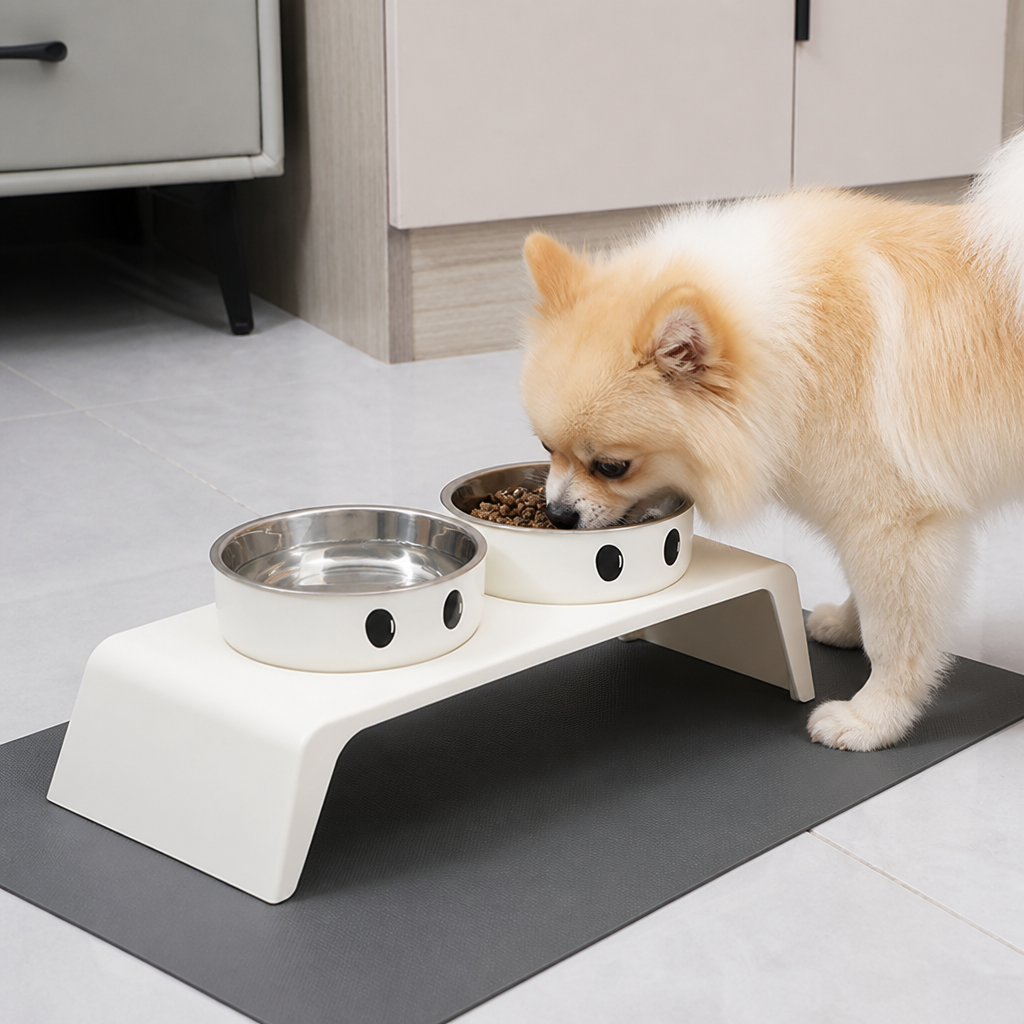 DogBedHouse Elevated Stainless Steel Double-Bowl Pet Feeder (Small-Medium)