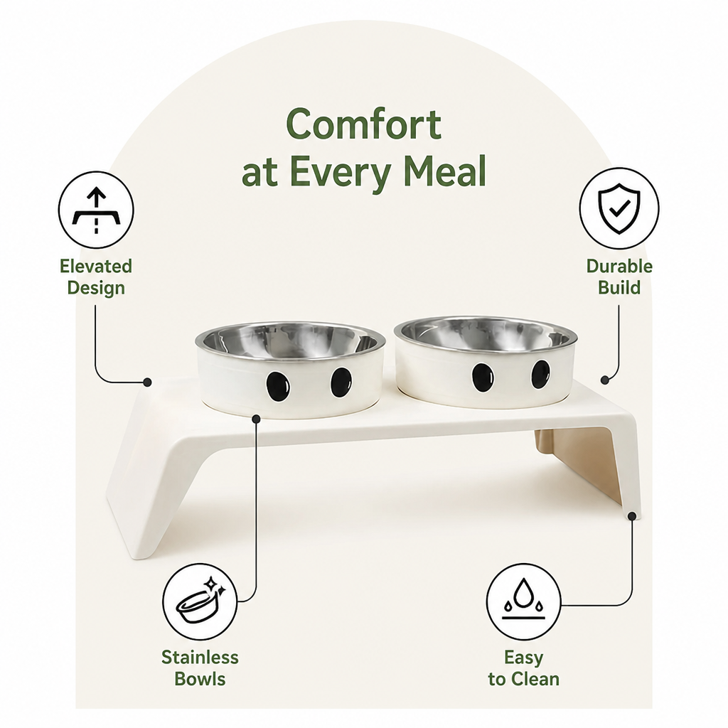 DogBedHouse Elevated Stainless Steel Double-Bowl Pet Feeder (Small-Medium)