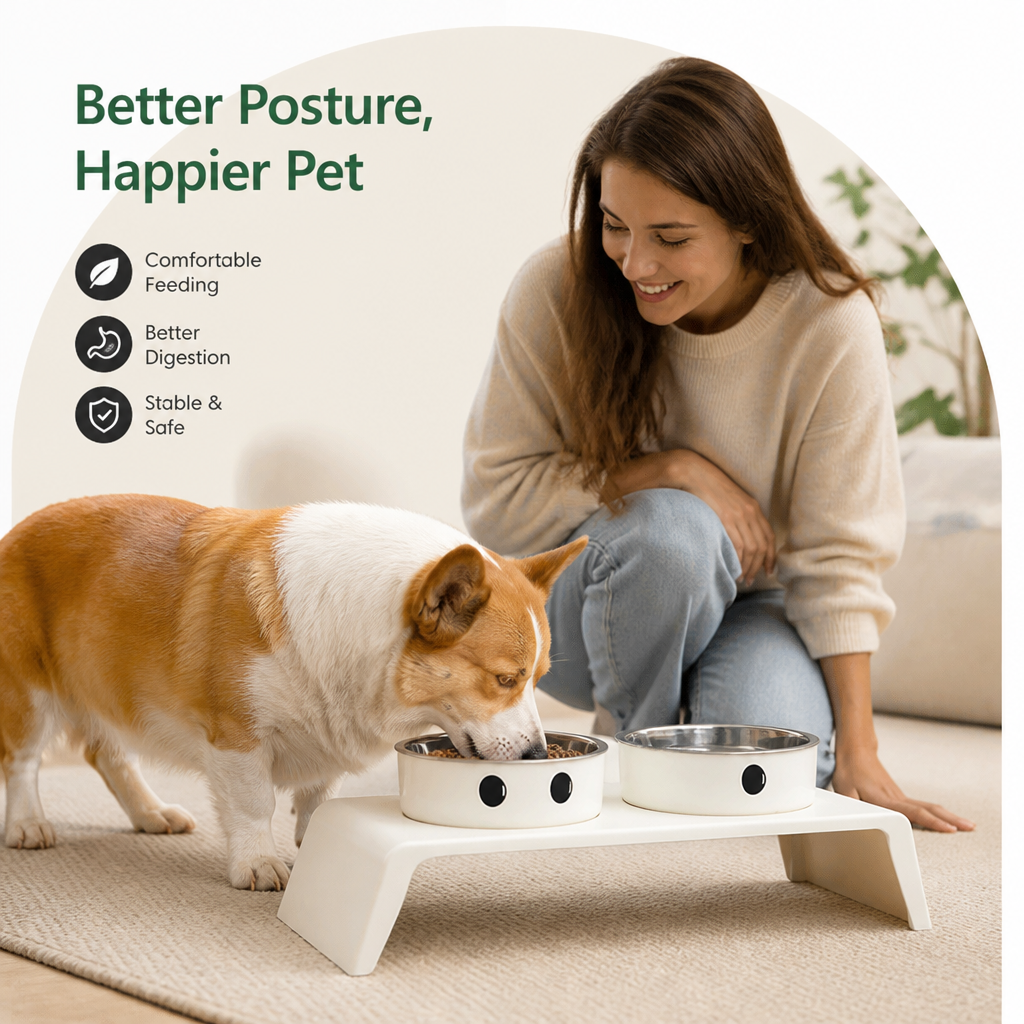 DogBedHouse Elevated Stainless Steel Double-Bowl Pet Feeder (Small-Medium)