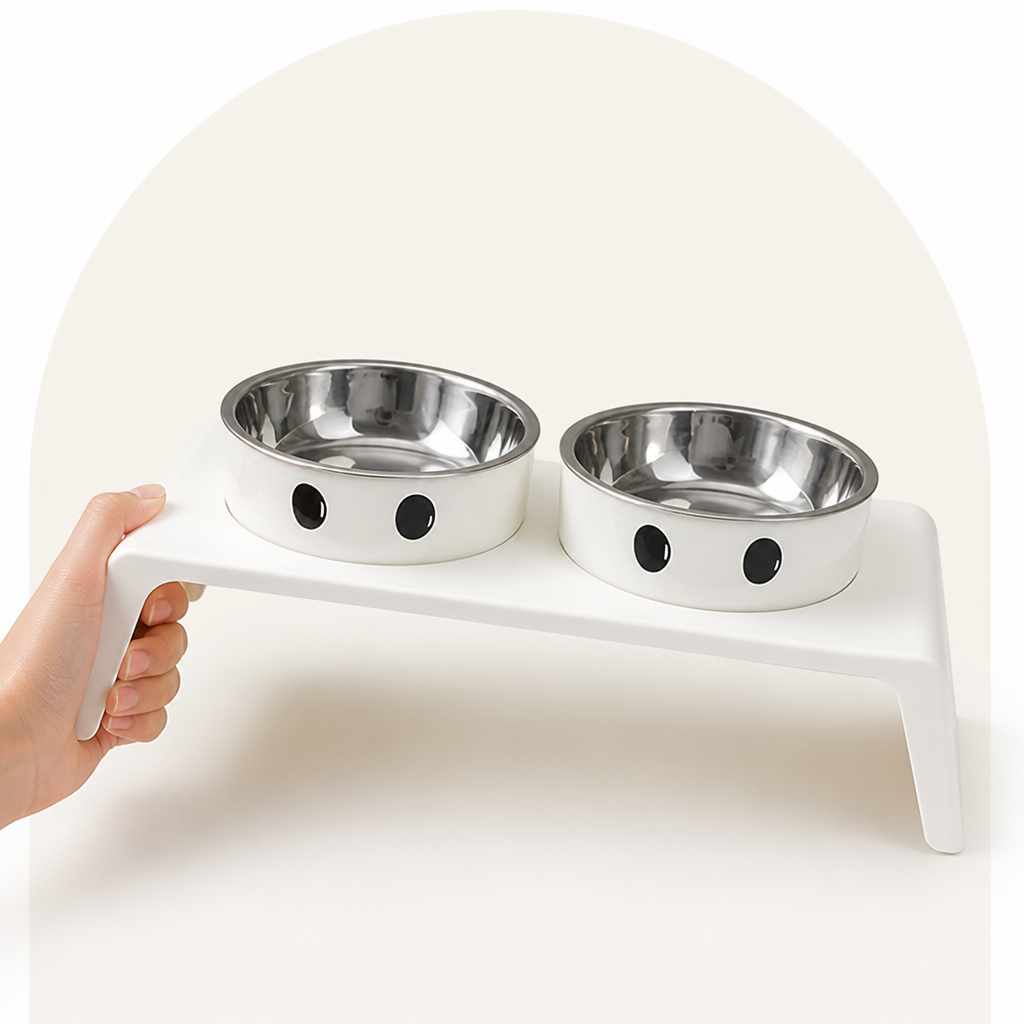 DogBedHouse Elevated Stainless Steel Double-Bowl Pet Feeder (Small-Medium)