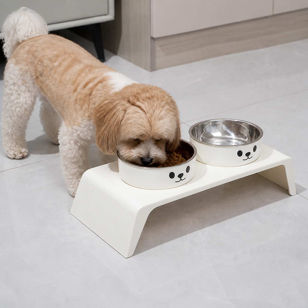 DogBedHouse Elevated Stainless Steel Double-Bowl Pet Feeder (Small-Medium)