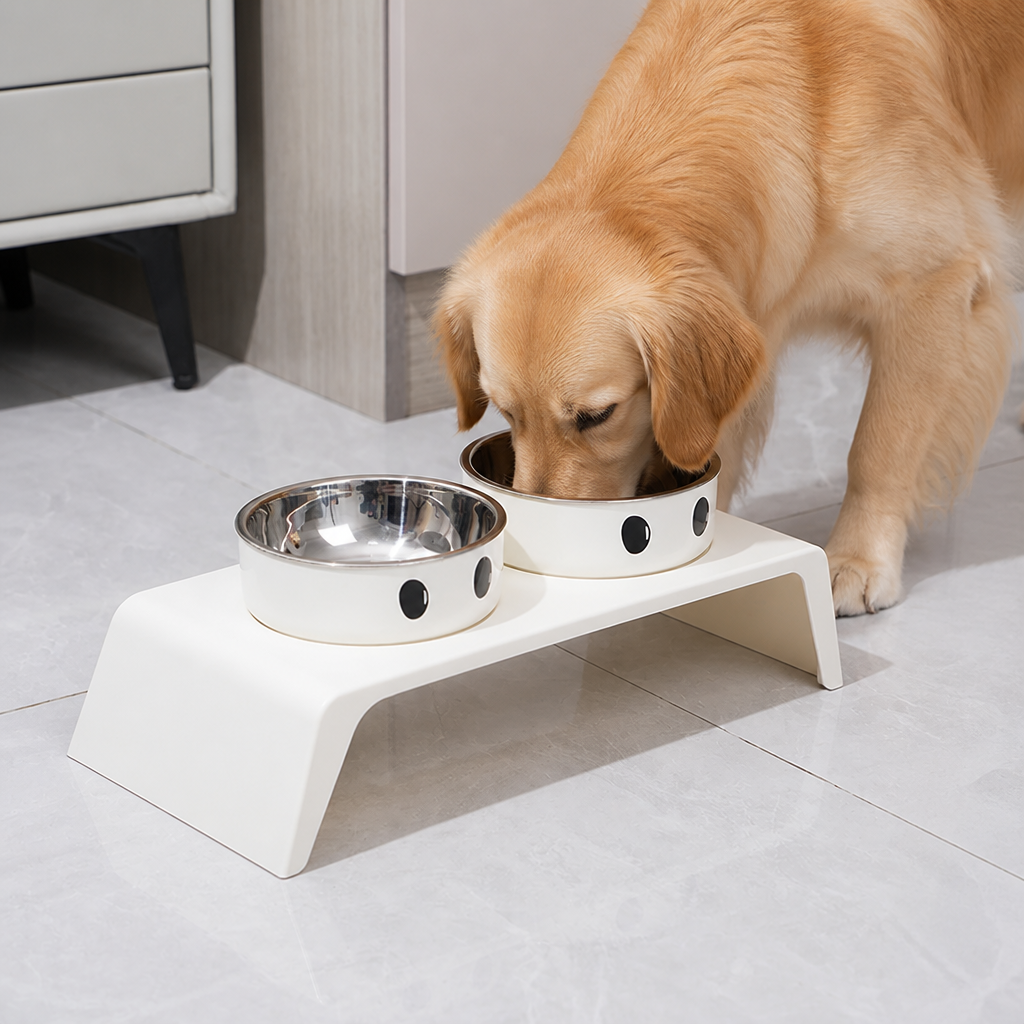 DogBedHouse Elevated Stainless Steel Double-Bowl Pet Feeder (Small-Medium)