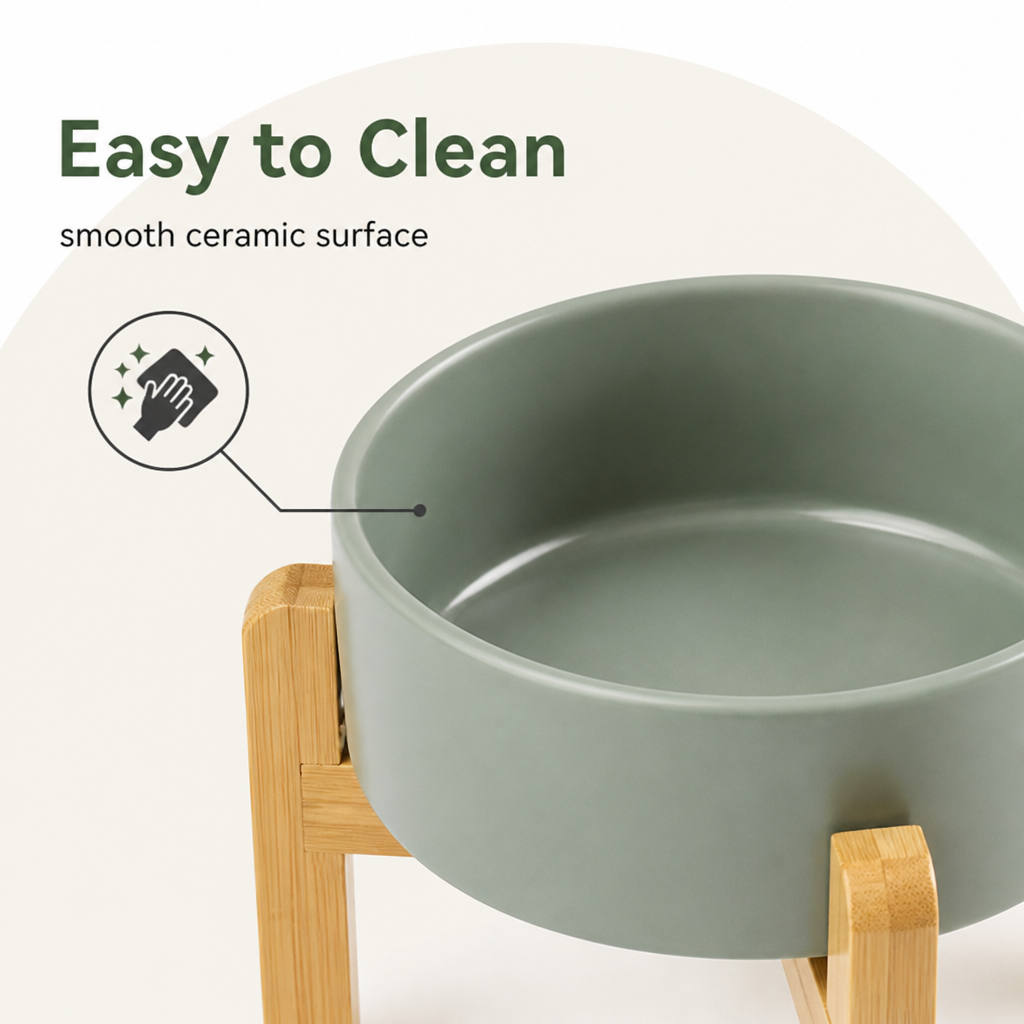 DogBedHouse Elevated Wooden Stand & Double Ceramic Dog Bowl