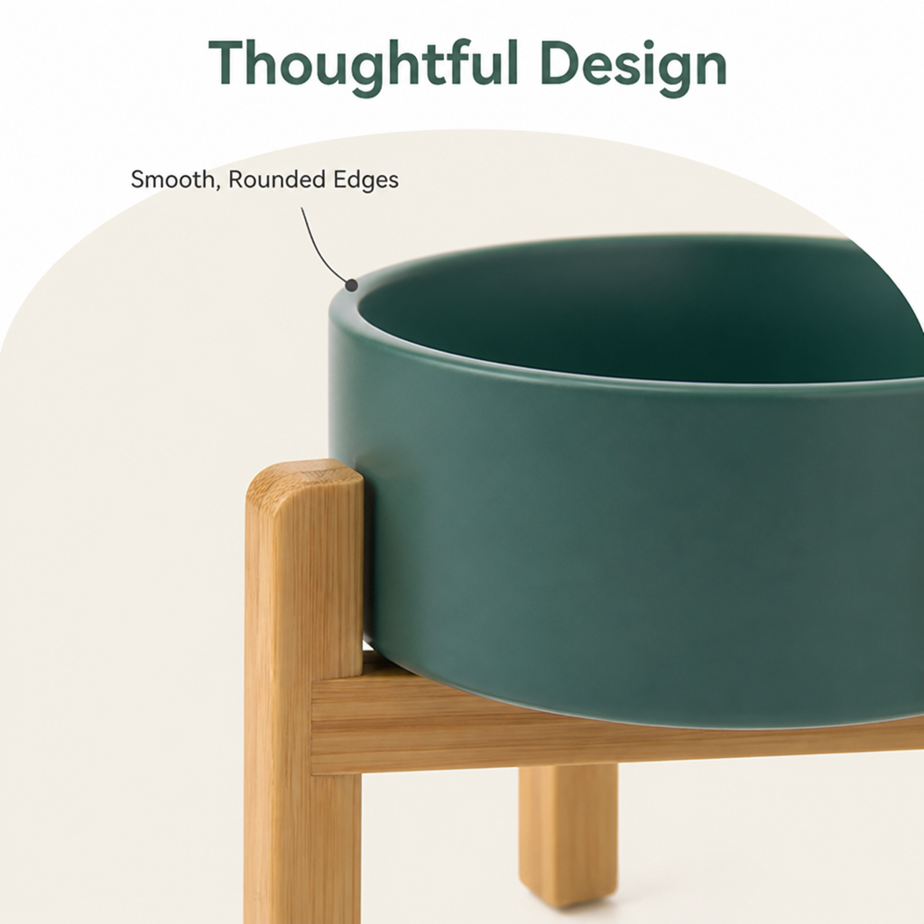 DogBedHouse Elevated Wooden Stand & Double Ceramic Dog Bowl