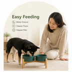 DogBedHouse Elevated Wooden Stand & Double Ceramic Dog Bowl