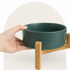 DogBedHouse Elevated Wooden Stand & Double Ceramic Dog Bowl