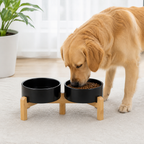 DogBedHouse Elevated Wooden Stand & Double Ceramic Dog Bowl