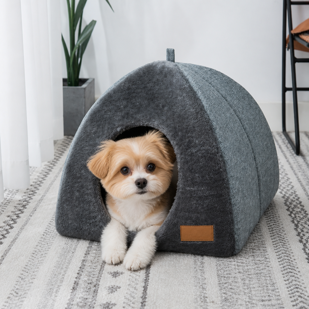 DogBedHouse Enclosed Plush Triangle Cat Nest