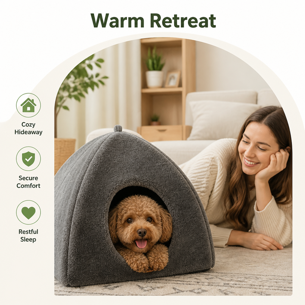 DogBedHouse Enclosed Plush Triangle Cat Nest