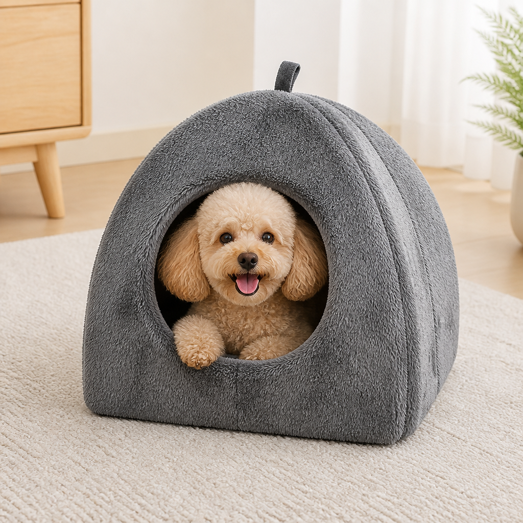 DogBedHouse Enclosed Plush Triangle Cat Nest