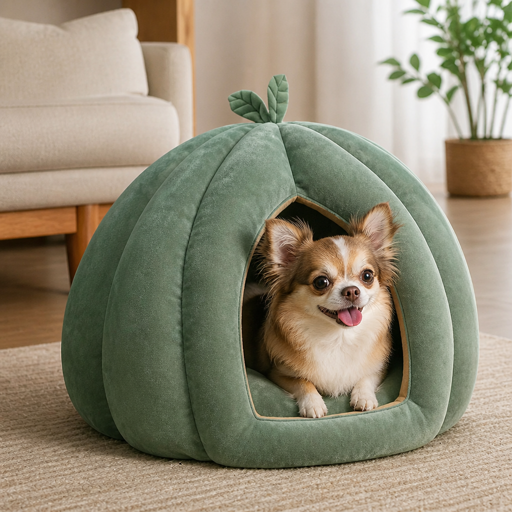 DogBedHouse Enclosed Pumpkin & Thick Flannel Pet Bed