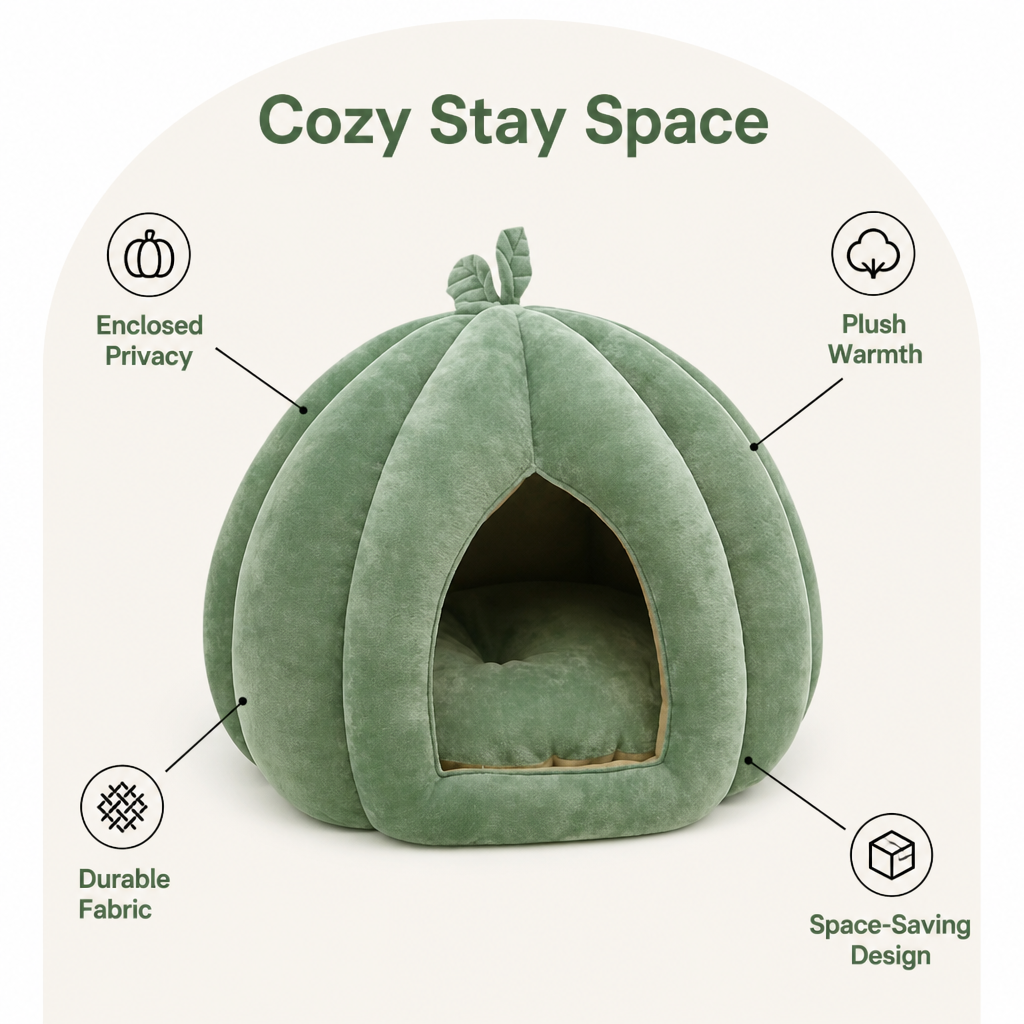 DogBedHouse Enclosed Pumpkin & Thick Flannel Pet Bed