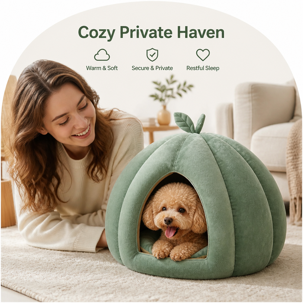 DogBedHouse Enclosed Pumpkin & Thick Flannel Pet Bed