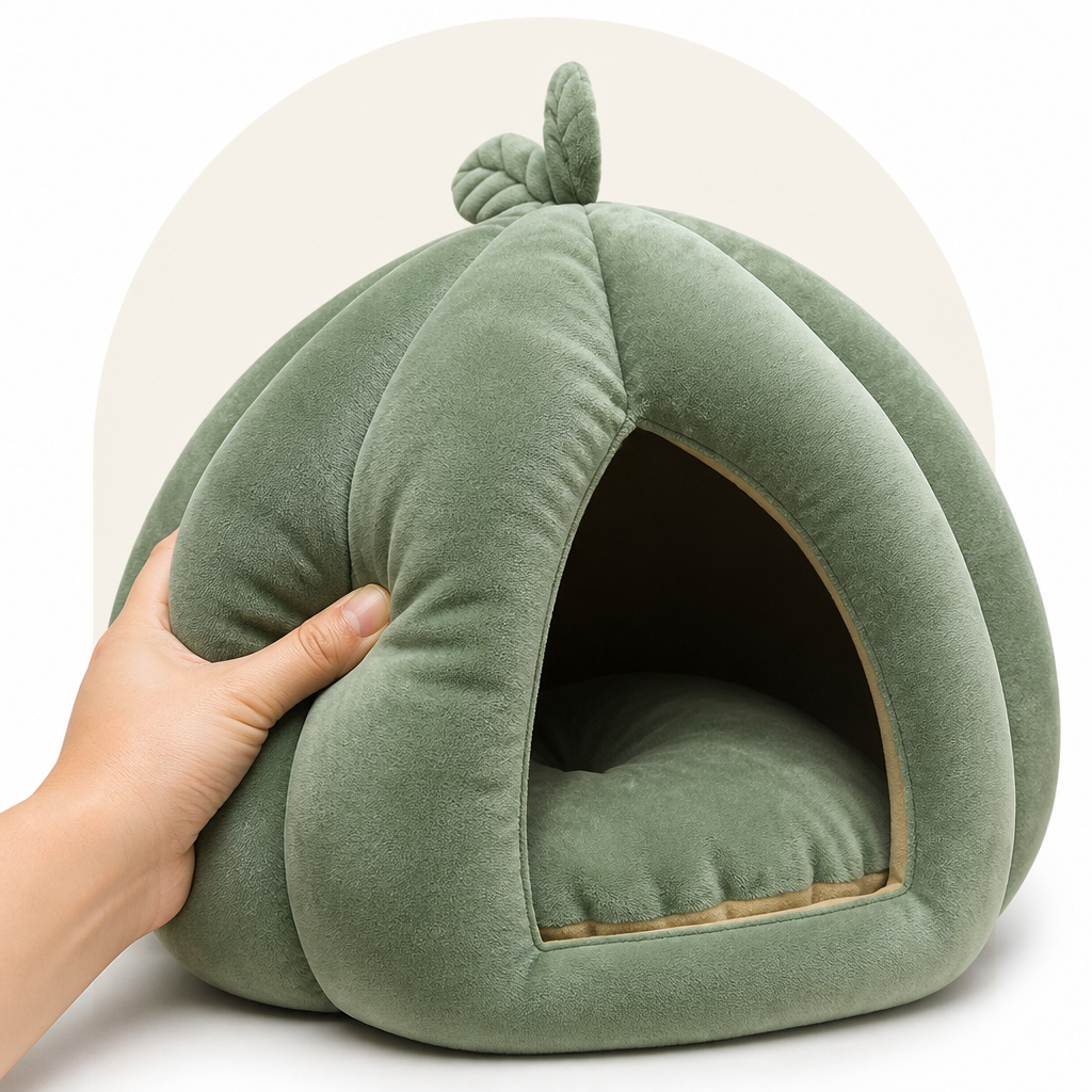 DogBedHouse Enclosed Pumpkin & Thick Flannel Pet Bed