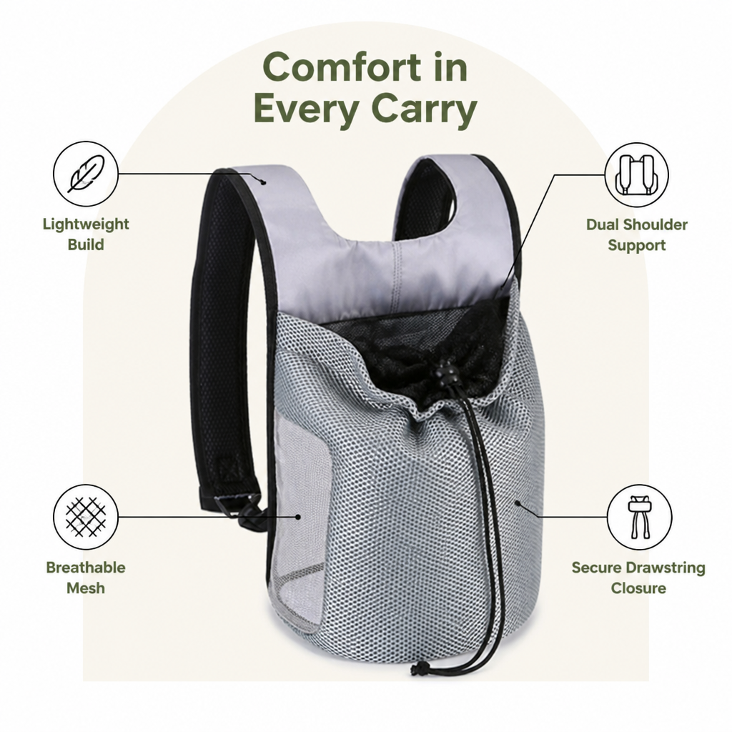 DogBedHouse Ergonomic Double-Shoulder Plush Small Pet Backpack Carrier (Fits Up To 3.5 kg)