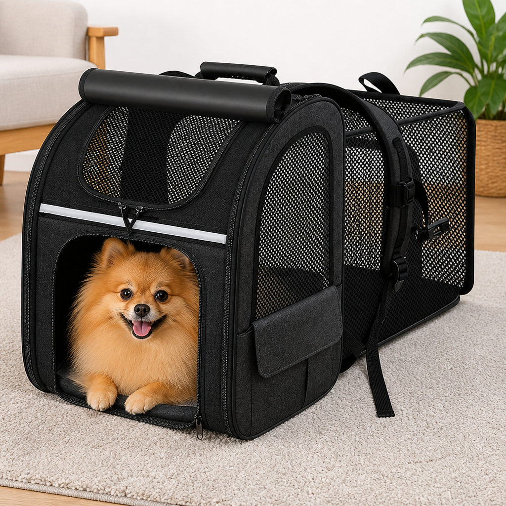 DogBedHouse Expandable Breathable Mesh Cat Carrier Backpack (Integrated Shade Cover)