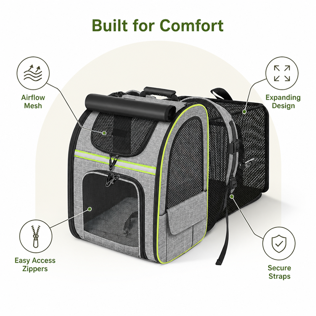 DogBedHouse Expandable Breathable Mesh Cat Carrier Backpack (Integrated Shade Cover)