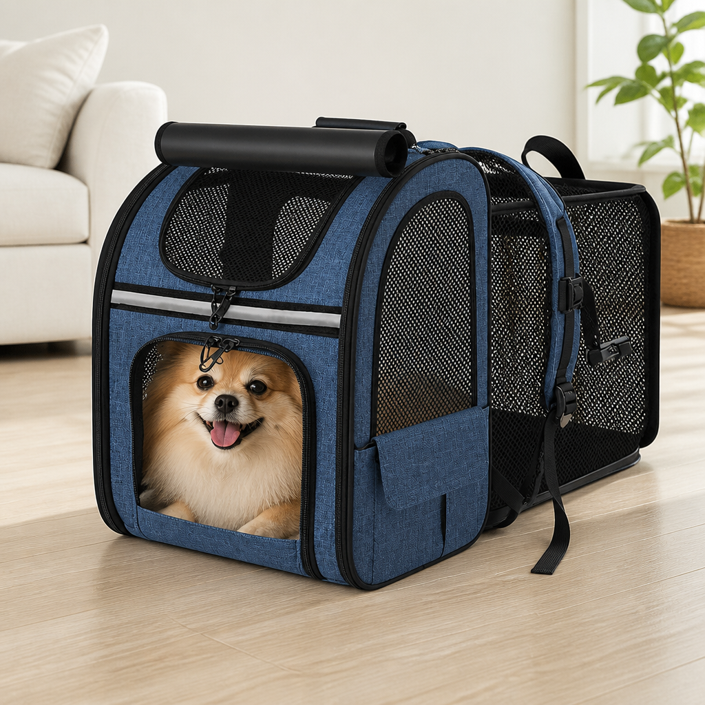 DogBedHouse Expandable Breathable Mesh Cat Carrier Backpack (Integrated Shade Cover)