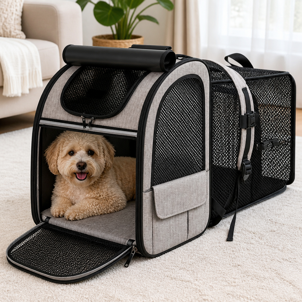 DogBedHouse Expandable Breathable Mesh Cat Carrier Backpack (Integrated Shade Cover)