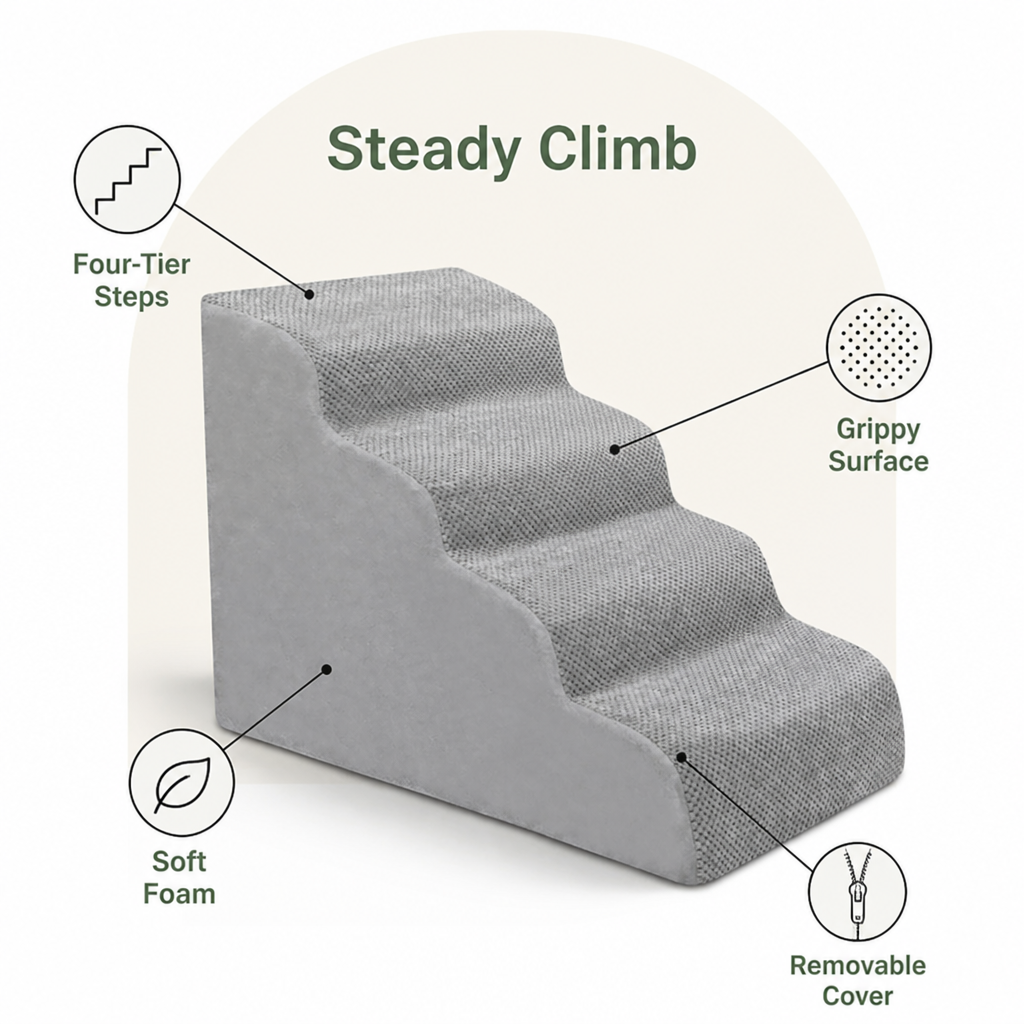 DogBedHouse Extra-Wide High-Density Foam & Non-Slip Corduroy Pet Stairs