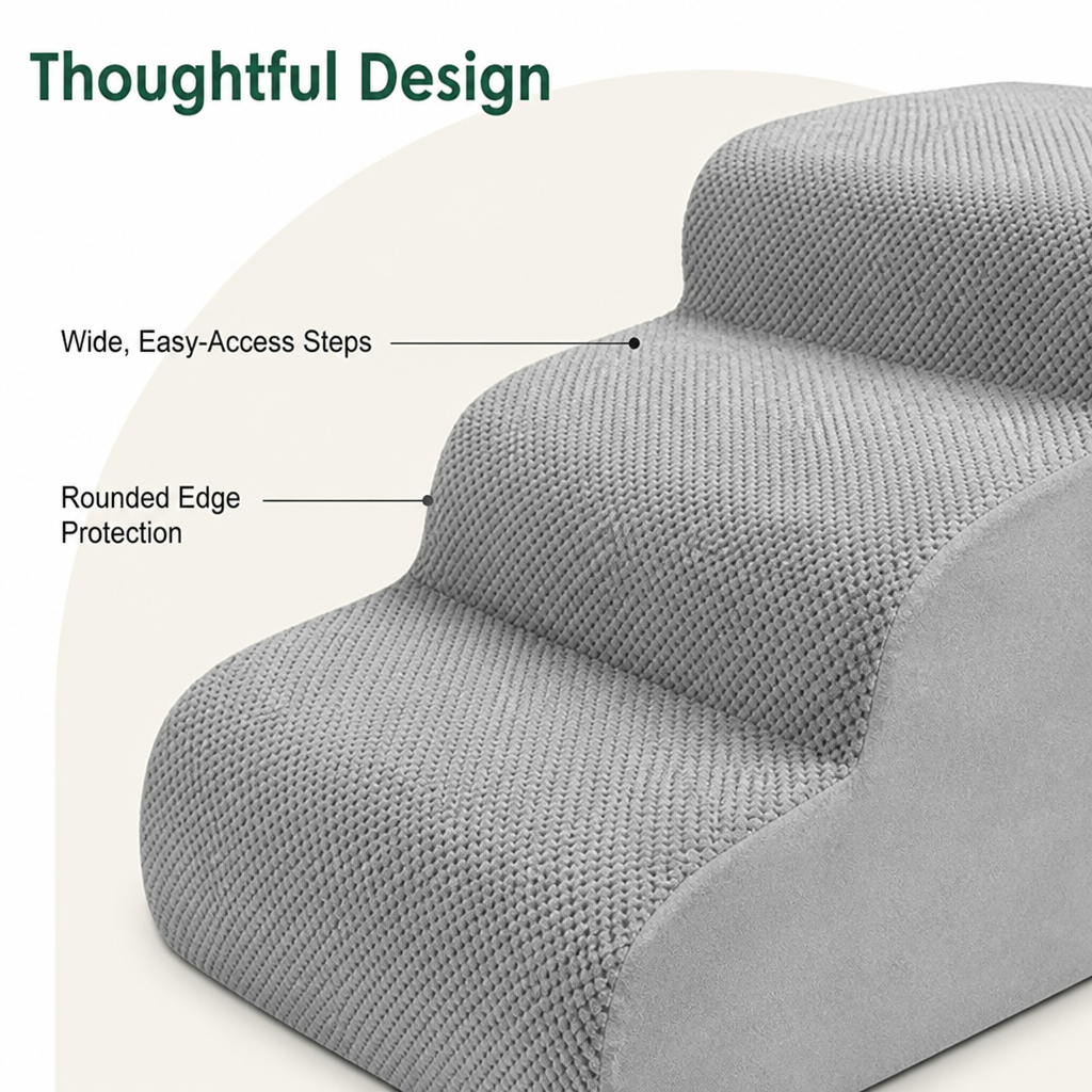 DogBedHouse Extra-Wide High-Density Foam & Non-Slip Corduroy Pet Stairs