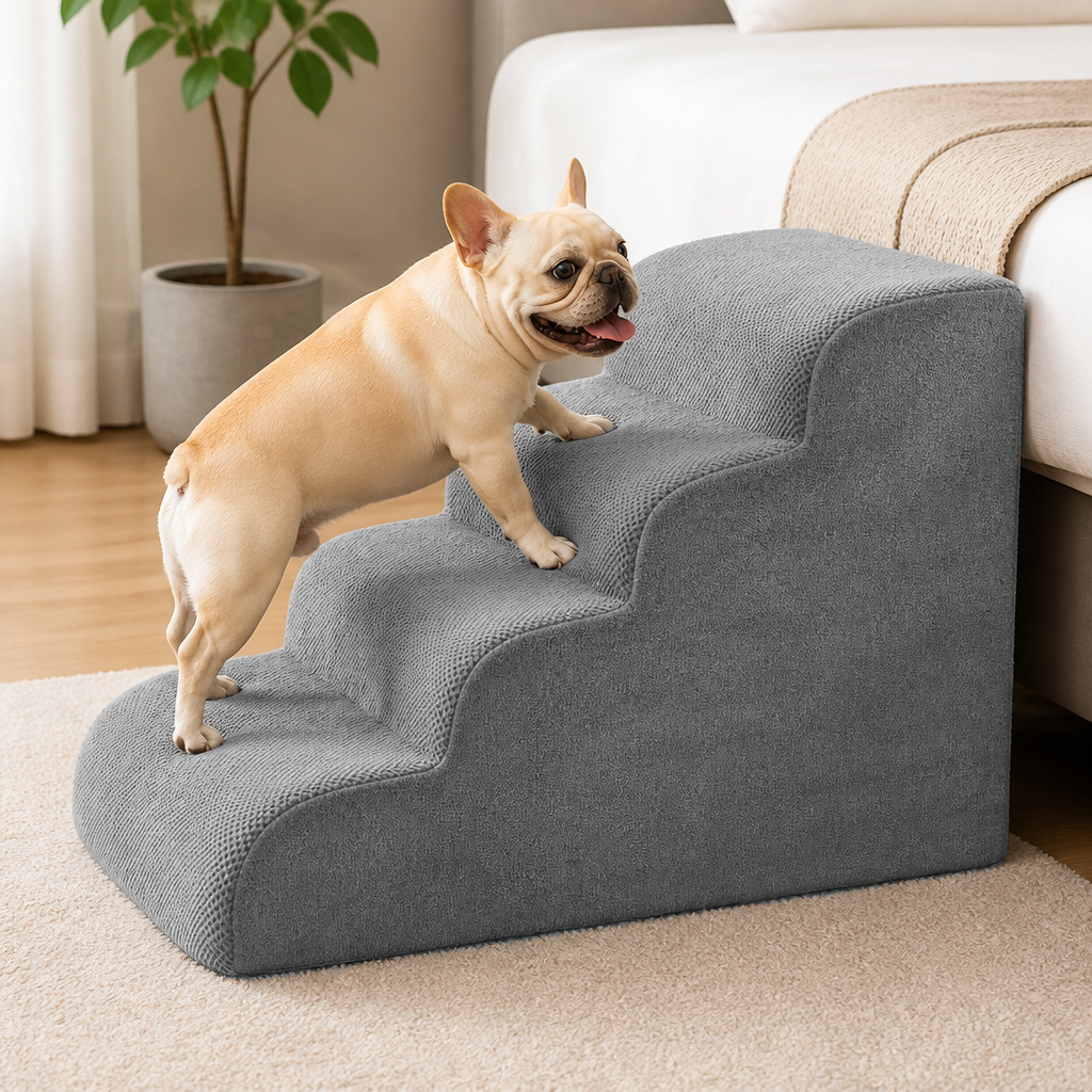DogBedHouse Extra-Wide High-Density Foam & Non-Slip Corduroy Pet Stairs