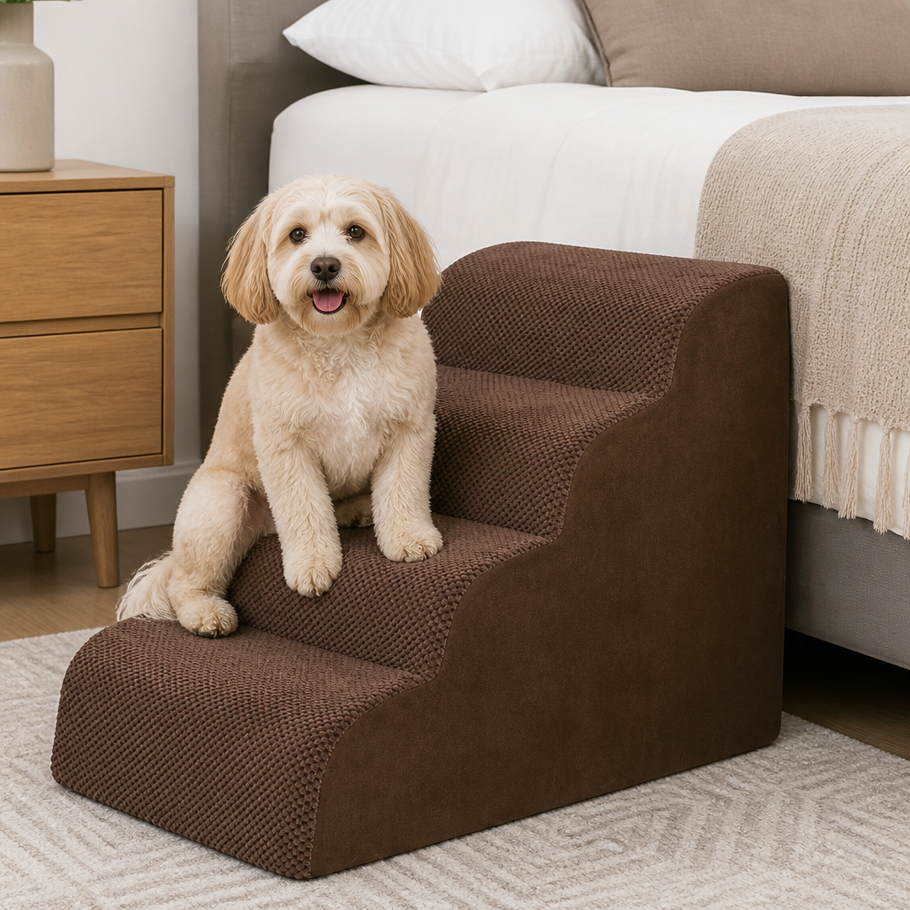 DogBedHouse Extra-Wide High-Density Foam & Non-Slip Corduroy Pet Stairs