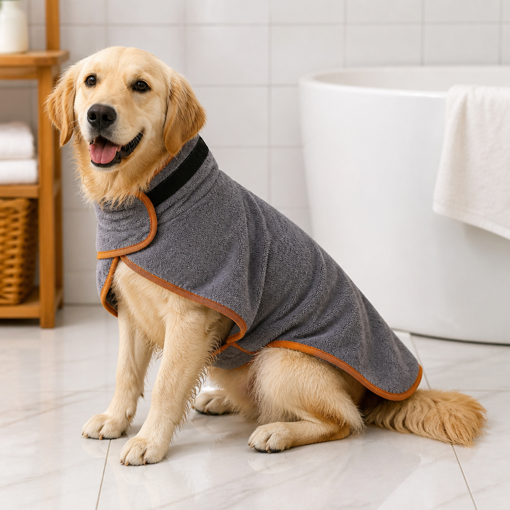DogBedHouse Fast-Drying Microfiber & Adjustable Fit Dog Bathrobe