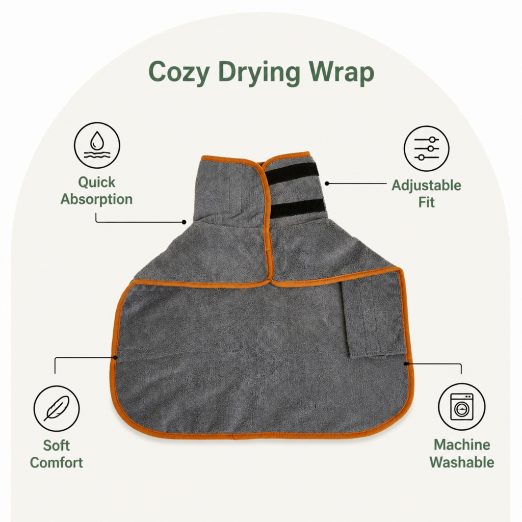 DogBedHouse Fast-Drying Microfiber & Adjustable Fit Dog Bathrobe