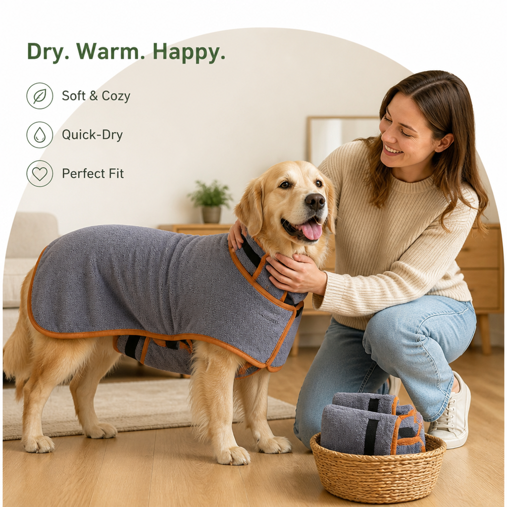 DogBedHouse Fast-Drying Microfiber & Adjustable Fit Dog Bathrobe