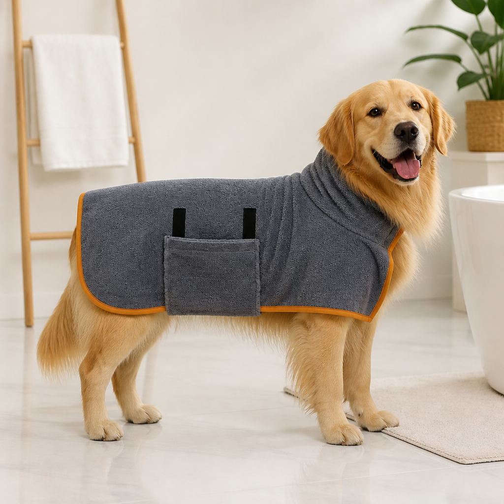 DogBedHouse Fast-Drying Microfiber & Adjustable Fit Dog Bathrobe