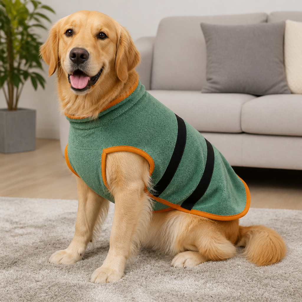 DogBedHouse Fast-Drying Microfiber & Adjustable Fit Dog Bathrobe