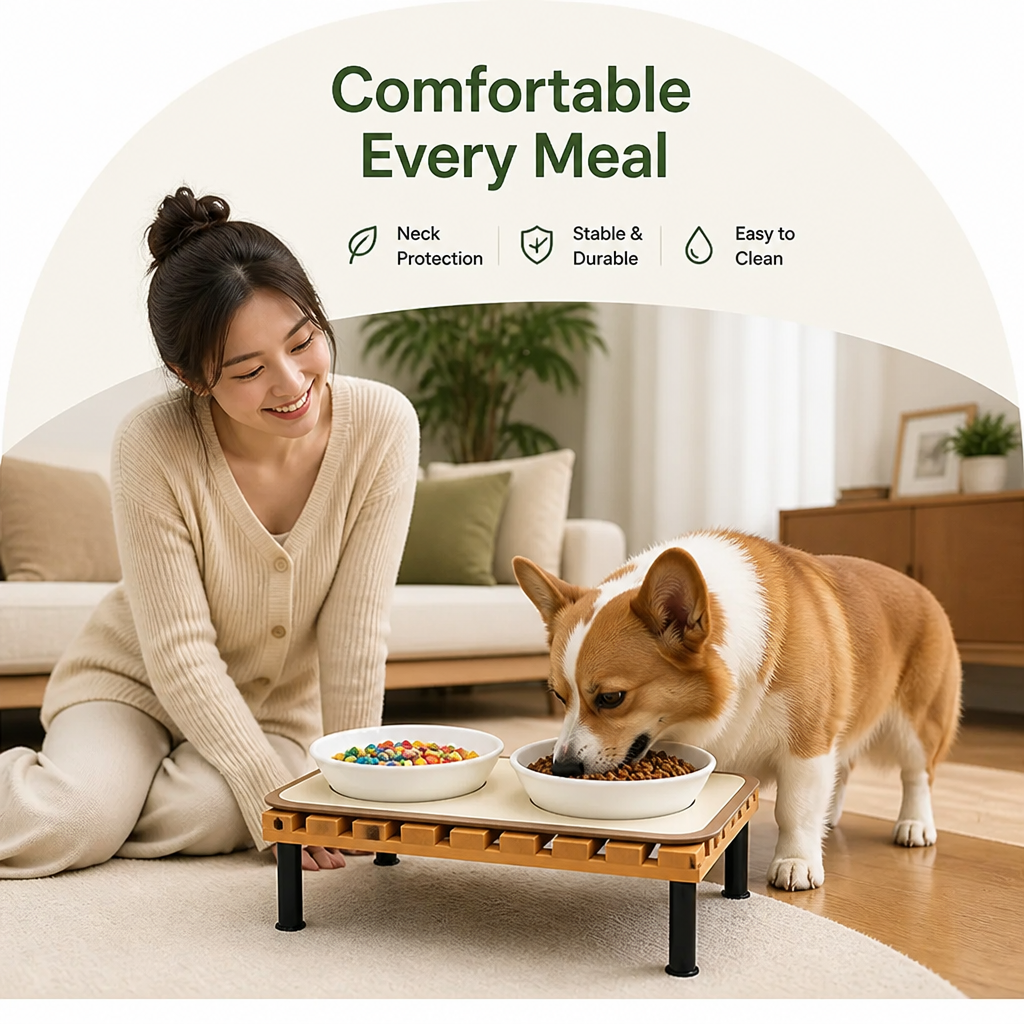 DogBedHouse Fixed-Height Ergonomic Plastic Feeding Stand