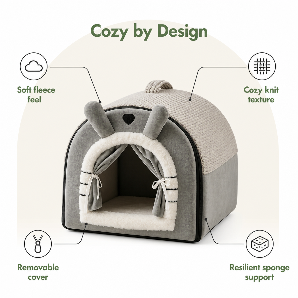 DogBedHouse Fleece Dome & High-Rebound Foam Pet House (Removable Cover)